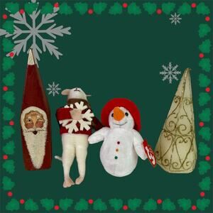 Lot 4 Christmas Decor Santa Clause Ty Snowman Chillin Mouse Plush Tree Candle